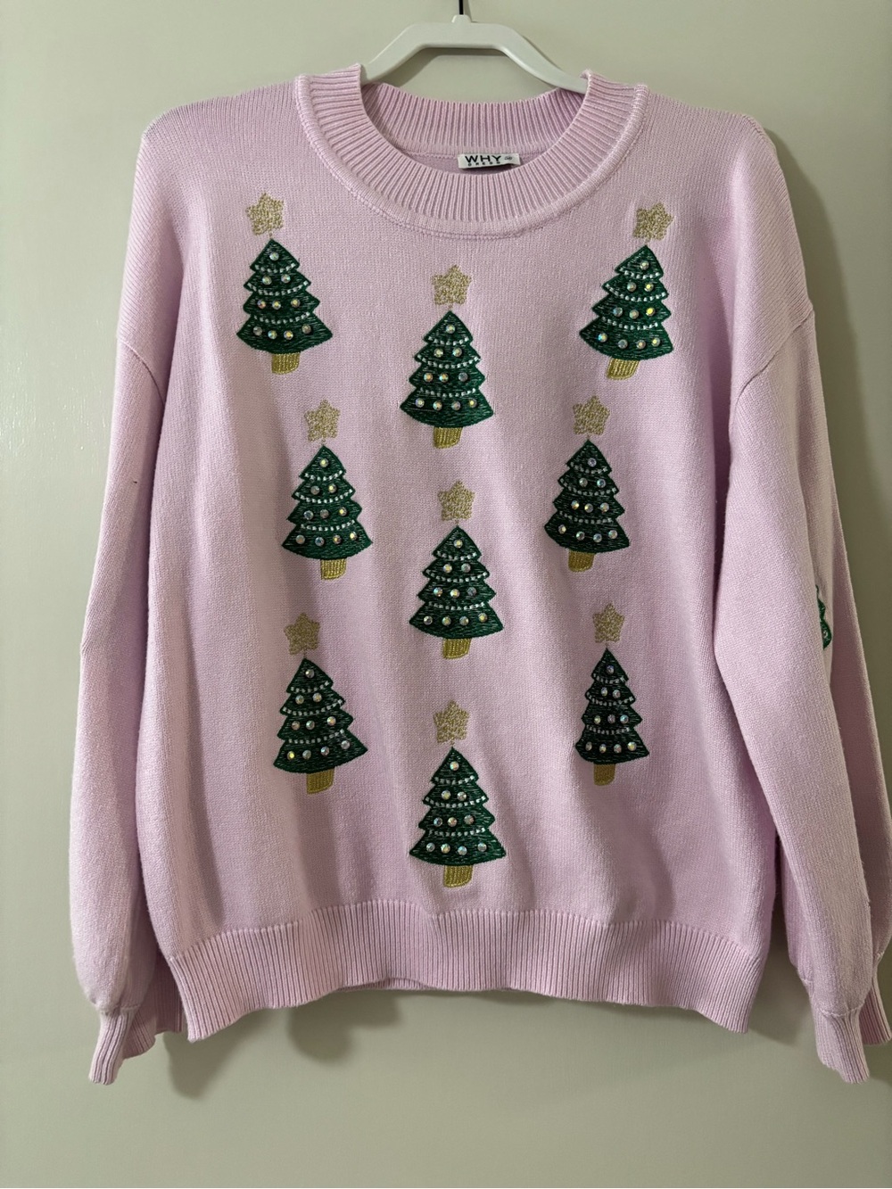 Lavender Christmas Tree Embellished Sweater